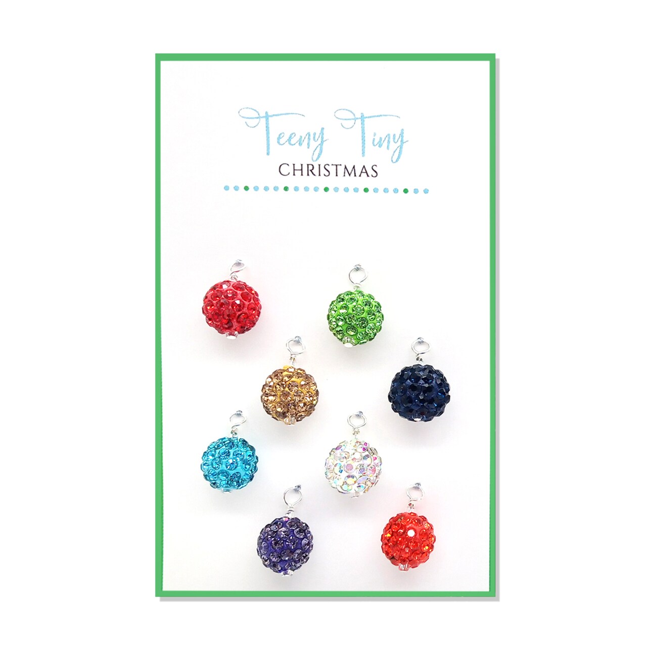 Sparkling Mini Christmas Ornaments, 8 pieces with Hooks, Pave Ball